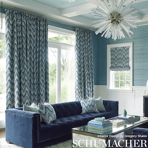 SCHUMACHER Flame Stitch Woven Fabric 10 Yards Delft Blue