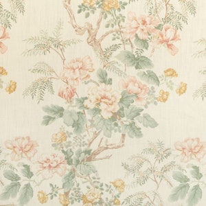 LEE JOFA KRAVET Chinoiserie Peony Tree Floral Toile Linen Fabric 10 Yards Cream Blush Multi