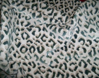 DESIGNER SAFARI LEOPARD Cut Velvet Fabric Remnant Aqua Light Taupe