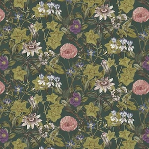 CLARKE & CLARKE Botanical Wildflowers Foliage Velvet Fabric 10 Yards Emerald Multi