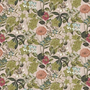 CLARKE & CLARKE Botanical Wildflowers Foliage Velvet Fabric 10 Yards Blush Multi