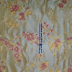 SILK LOOM French ROMANTIQUE Silk Damask Brocade Lampas Fabric 10 Yards Gold Rose Pink