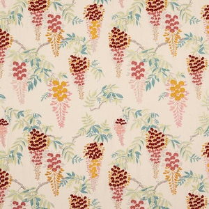 COLEFAX & FOWLER Embroidered Heatherley Floral Fabric 10 Yards Red Green Multi
