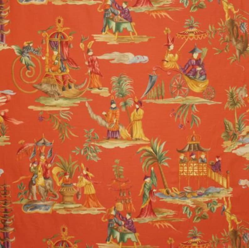 CLARENCE HOUSE CHINOISERIE Toile Linen Cotton Fabric 10 Yards Coral Multi Etsy
