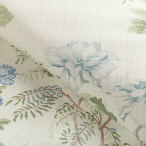 LEE JOFA KRAVET Chinoiserie Peony Tree Floral Toile Linen Fabric 10 Yards Blue Multi