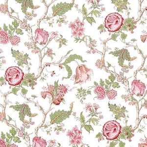 SCHUMACHER Jacobean Floral Tree Linen Fabric 10 Yards Pink