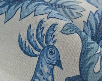 CLARENCE HOUSE Menagerie Animal Bird Novelty Linen Print Fabric 10 Yards Blues
