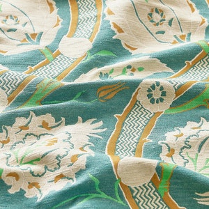 SCALAMANDRE 16th Century Istanbul Large Tulip And Pomegranate Flowers Kemha Woven Fabric 10 Yards Verdigris