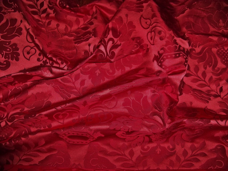 SCALAMANDRE LOVE BIRD Silk Damask Fabric 3 Yards Ruby Red Etsy
