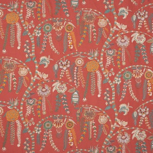 COLEFAX & FOWLER Embroidered Scrolling Floral Vines Fabric 10 Yards Red