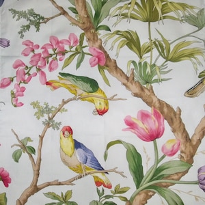 SCALAMANDRE TROPICAL BOTANICAL Birds Toile Fabric 10 Yards Ivory Rose Blue Multi