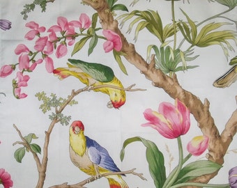 SCALAMANDRE TROPICAL BOTANICAL Birds Toile Fabric 10 Yards Ivory Rose Blue Multi