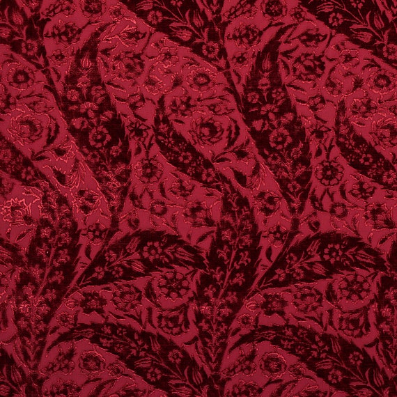 Schumacher Antique Strie Velvet Red Fabric