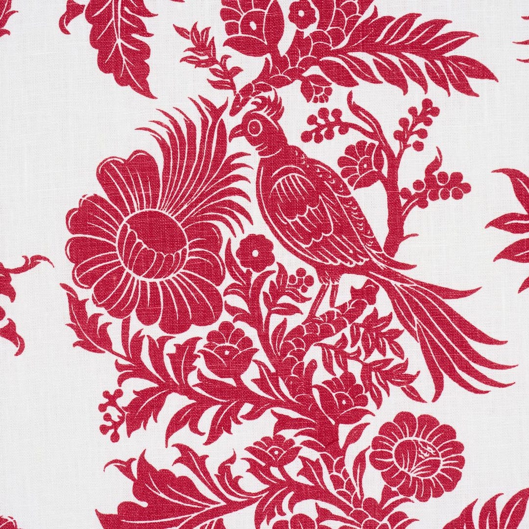 SCHUMACHER Scrolling Ravens & Florals Linen Fabric 10 Yards Red - Etsy