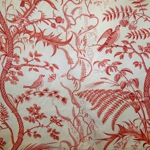 BRUNSCHWIG & FILS Birds Thistle Toile Fabric 10 Yards Red Off White