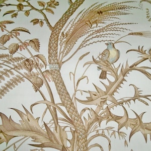 BRUNSCHWIG & FILS Birds Thistle Toile Fabric 10 Yards Beige Gold