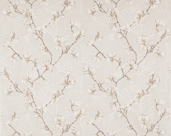 JANE CHURCHILL Snow Flower Floral Print Linen Fabric 10 Yards Natural