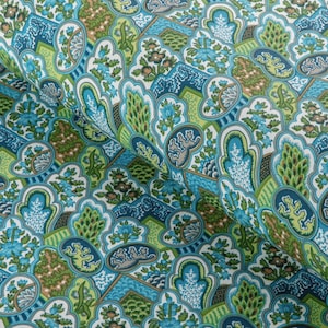 BRUNSCHWIG & FILS bohemian Botanical Bargello Cotton Print Fabric 10 Yards Aqua Multi