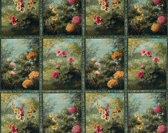 KRAVET Clarke & Clarke Tapicería floral ornamentada enmarcada en tela de terciopelo color bosque