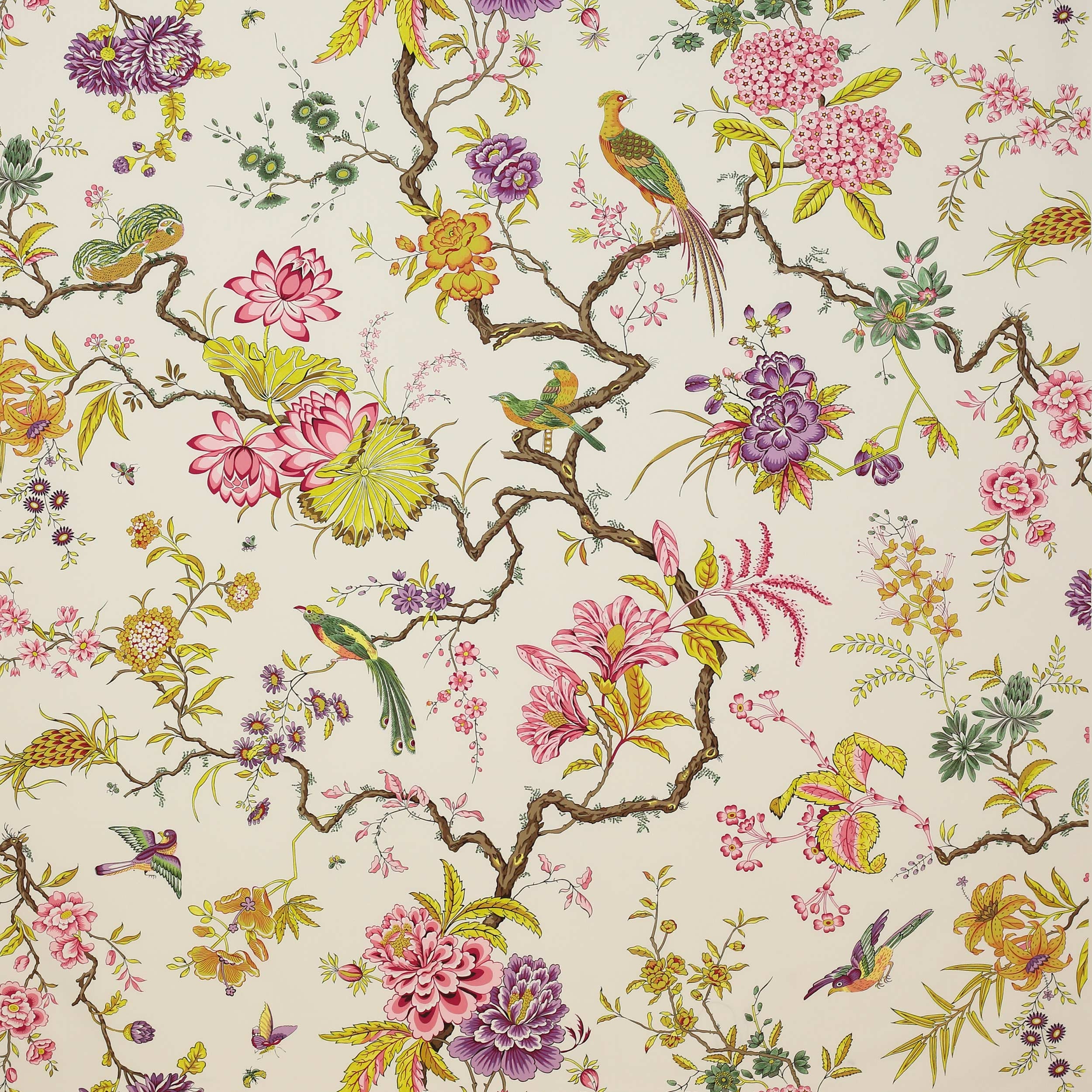 Details about   MANUEL CANOVAS TREE OF LIFE PHEASANTS & FLORAL FABRIC 10 YARDS ROSE PURPLE MULTI 
