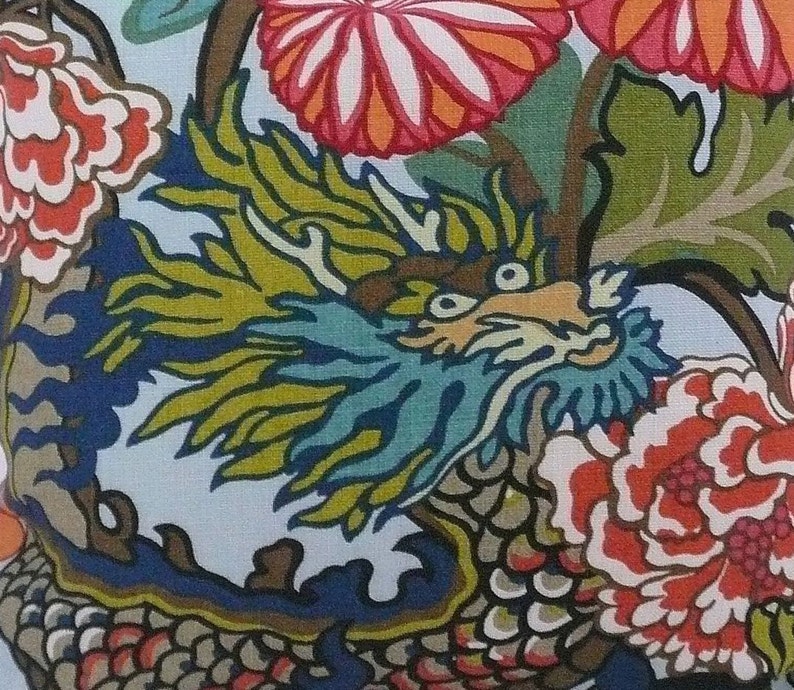 SCHUMACHER Chinoiserie CHIANG Mai DRAGON Linen Fabric 10 Yards Aquamarine Multi Etsy