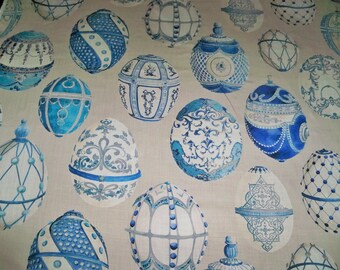 KRAVET COUTURE Romford Faberge Eggs Lino Toile Tela 10 yardas Azul Multi