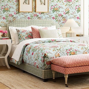 Tela estampada de algodón orgánico SCALAMANDRE Vines Pomegrates Roses, 10 yardas, azul cielo