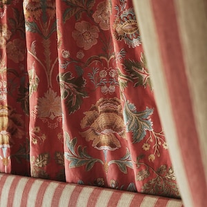 COLEFAX & FOWLER Stunning Dianthus Embroidered Floral Fabric 10 Yards Red