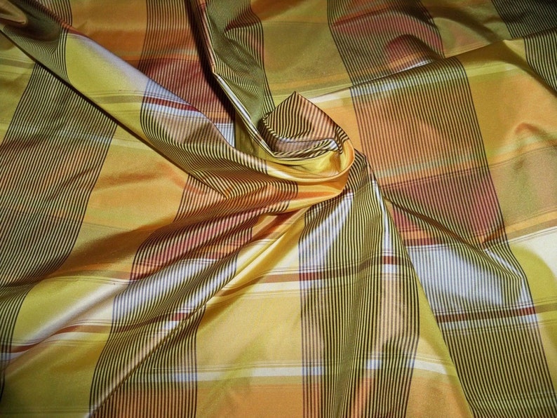 PASARI IRIDESCENT MANGO Check Plaid Silk Taffeta Fabric 10 Etsy