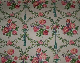 L PIERRE DEUX GITTENS Tela floral campestre francesa 10.5 yardas Crema Rosa Borgoña Multi