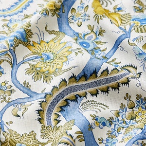 SCALAMANDRE Palampore Flower And Fruit Bearing Serpentine Tree Print Fabric 10 Yards Sky Sunlight