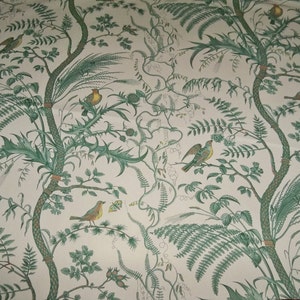 BRUNSCHWIG & FILS BIRD Thistle Toile Fabric 10 Yards Green Cream Yellow