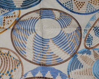 BRUNSCHWIG & FILS Ethnic Embroidered Basket Fabric 10 Yards Blue