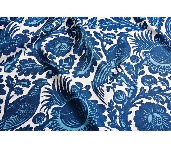 SCALAMANDRE Resist Chinoiserie Birds Floral Toile Linen Fabric 10