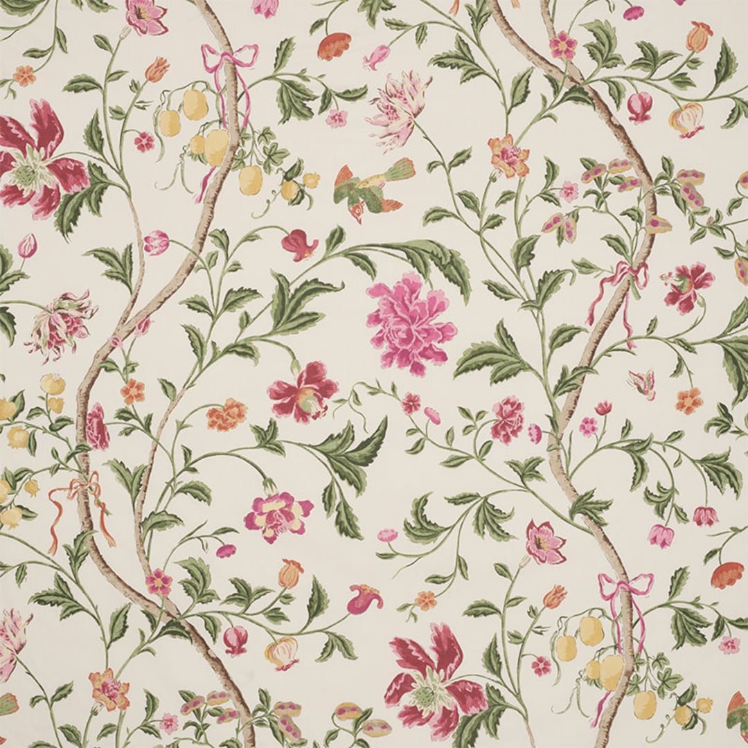 SCHUMACHER FLORAL Cotton Chintz Fabric 10 Yards Cream Rose Green