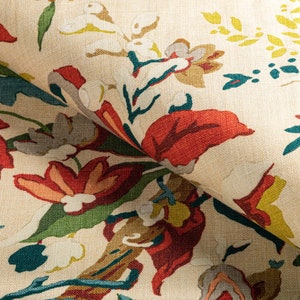 BRUNSCHWIG & FILS Botanical Floral Tropical Linen Print Fabric 10 Yards Sand Multi