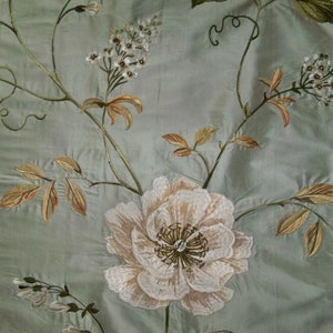 COLEFAX & FOWLER MAGNOLIAS English Garden floral Embroidered Silk Fabric 3 Yards Old Blue-Aqua Multi