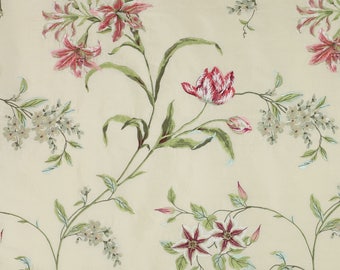 COLEFAX & FOWLER LILIES Embroidered Silk Fabric 10 Yards Cream Rose Pinks Multi