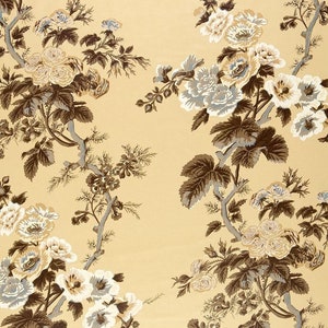 SCHUMACHER HOLLYHOCK FLORAL Cotton Chintz Toile Fabric 10 Yards Amber Brown Grey Gold image 4