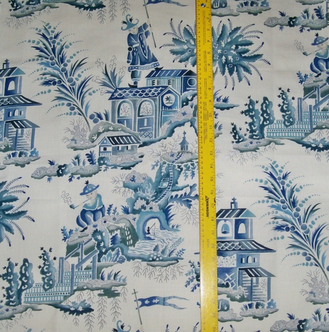 CLARENCE HOUSE French Chinoiserie Pagodas Linen Toile Fabric 10 Yards