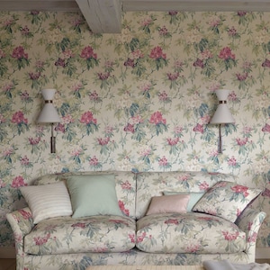 COLEFAX & FOWLER HYDRANGEA Bouquets English Country Linen Fabric 10 Yards Pink Forest