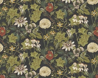 LEE JOFA KRAVET Botanical Wildflowers Foliage Velvet Fabric 10 Yards Noir Multi