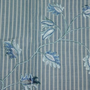 COLEFAX AND FOWLER English Floral Stripe Embroidered Fabric 10 Yards Blue