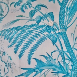 BRUNSCHWIG & FILS Birds Thistle Toile Fabric 10 Yards Aqua White