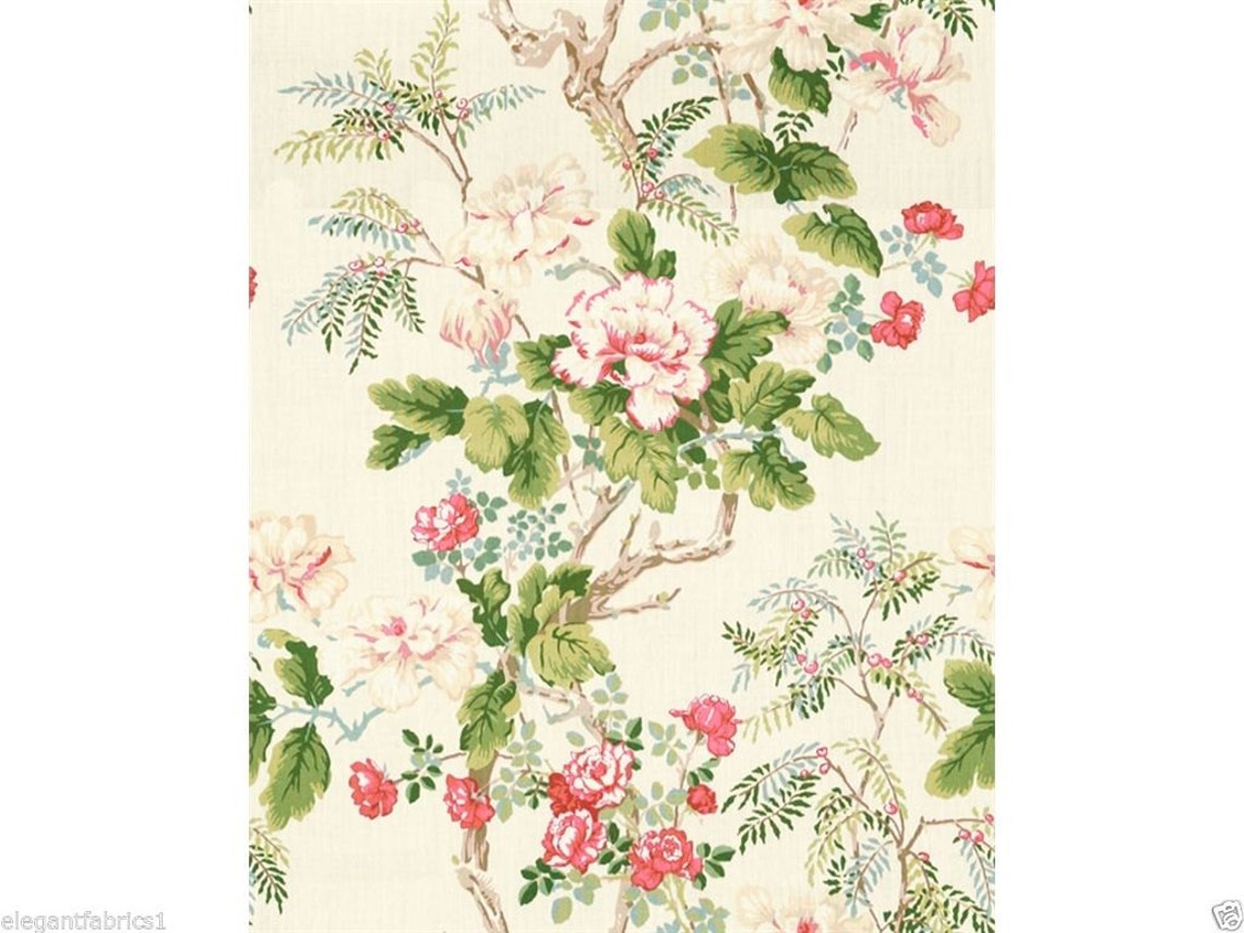 LEE JOFA KRAVET Chinoiserie Peony Tree Floral Toile Linen Fabric 10 ...