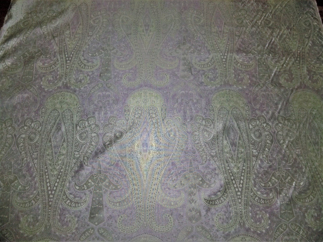 SILK LOOM Exotic RAIPUR Silk Damask Fabric 8 Yards Lavender Jade Green