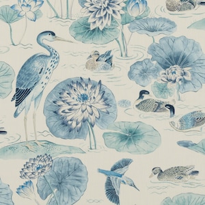 LEE JOFA ベイカーライフスタイル ダックポンドトワル コットンリネン生地 10ヤード ブルーマルチ