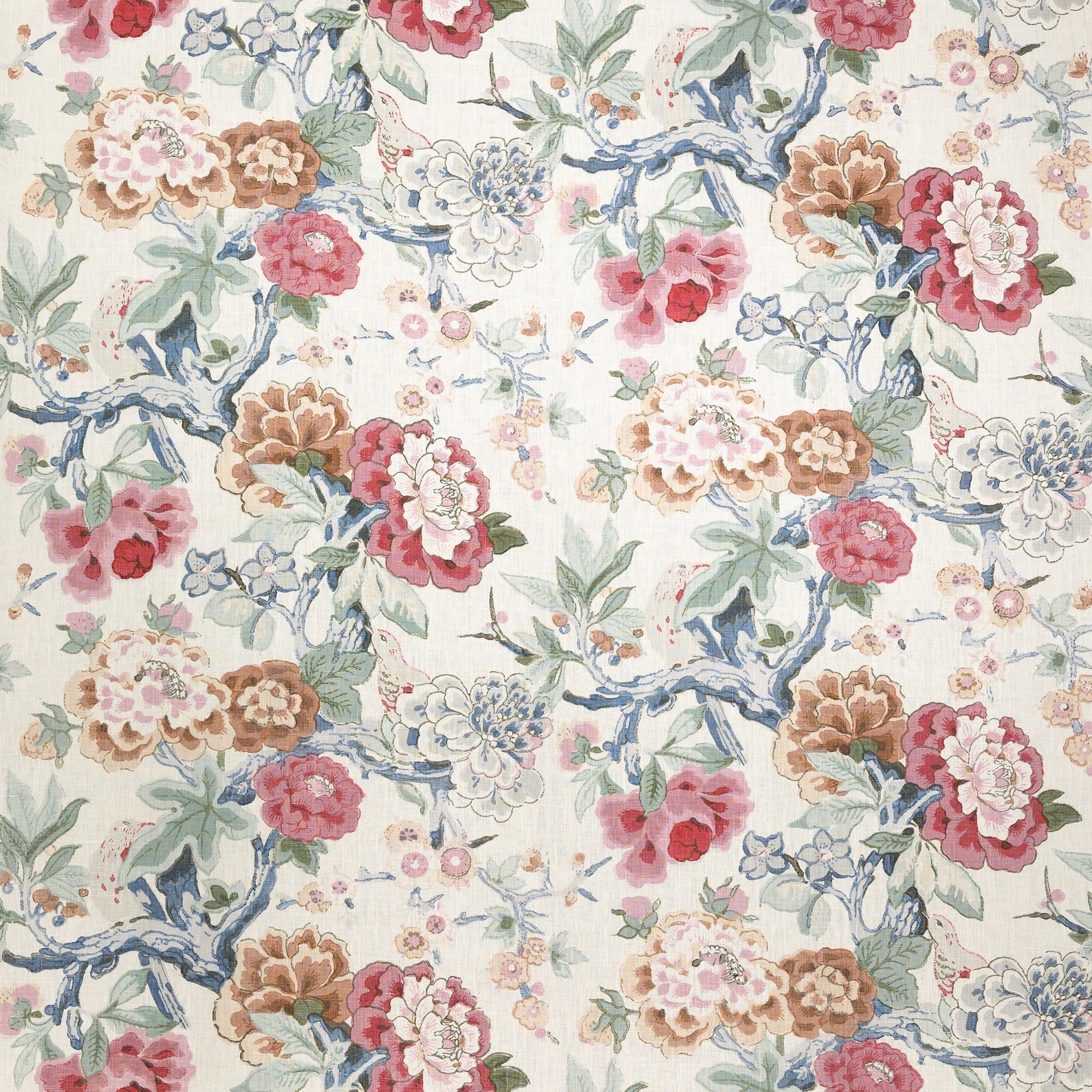 COWTAN & TOUT Handblock Floral Linen Print Fabric 3 Yards Coral Rose Etsy