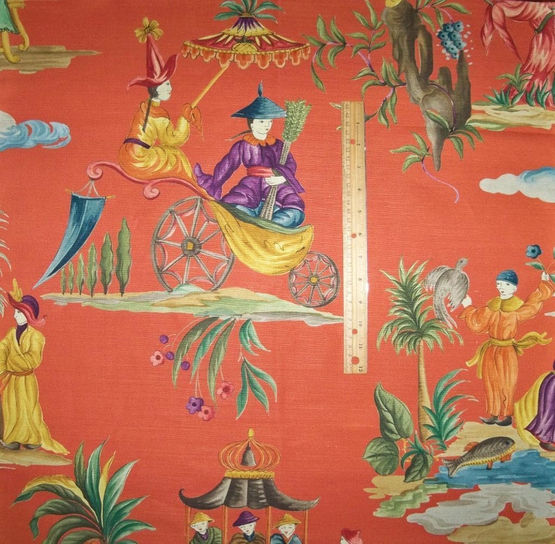 CLARENCE HOUSE CHINOISERIE Toile Linen Cotton Fabric 10 Yards Coral Multi Etsy