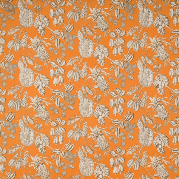 MANUEL CANOVAS INDONESIAN Fruits Tropical Toile Cotton Fabric 10 Yards Mandarine